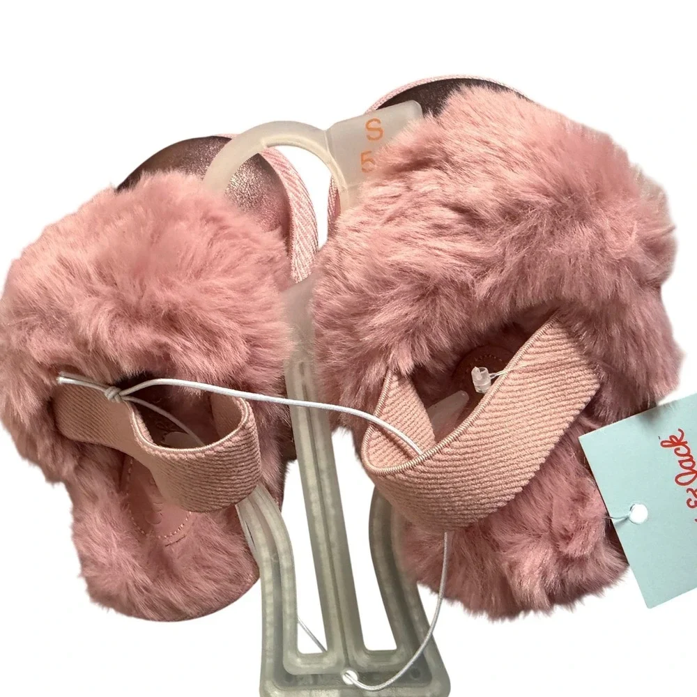 Cat & Jack Slippers Kids S 5/6 Pink Rose Gold Faux Fur Lila Metallic Shimmer New